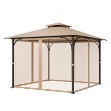 Gazebo Universal Replacement Mosquito Netting, 10' x 10' Outdoor Canopy Net Screen 4Panel Sidewall Gazebo Curtains, with Zippers, Easy to Install, Fit for Most Gazebos 10x10 Canopy，Patio（Khaki）