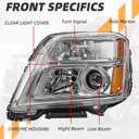 Headlight Assembly Compatible with GMC Terrain 2010 2011 2012 2013 2014 2015, Halogen Headlamp Replacement 84791974 84791975, Set of 2, Bulbs Included, Clear Lens Amber Reflector Pair