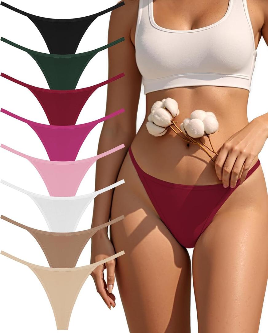 Cotton G-String Thongs for Women Underwear Breathable Stretch Low Rise Panties T-back Sexy Ladies, 8 Pack, Large