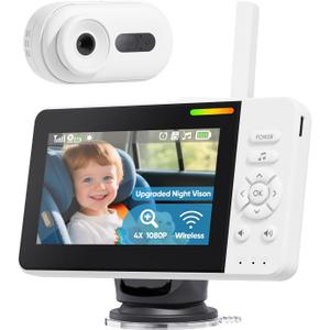 Wireless Baby Car Camera with Upgraded Auto Night Vision, 1080P HD Car Baby Monitor with 360 Adjustable, Easy Install Rear Facing Carseat Mirror, Newborns Travel Essentials Gifts - White Wireless Baby Car Camera with Upgraded Auto Night Vision, 1080P HD Car Baby Monitor with 360 Adjustable, Easy Install Rear Facing Carseat Mirror, Newborns Travel Essentials Gifts - White