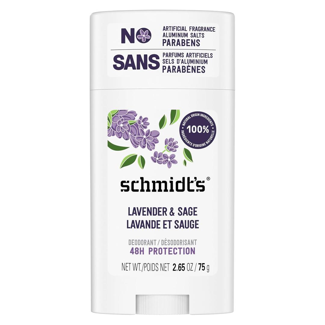 Schmidt's Aluminum-Free Vegan Deodorant Lavender & Sage with 24 Hour Odor Protection, for Women and Men, Natural Ingredients, Cruelty-Free, 2.65 oz