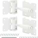 Self Closing Gate Hinges Heavy Duty Hardware Hinges for Wooden/Vinyl/PVC Fences, 90 Degree Adjustable Gate Hinge with Installation Screws and Swing Adjuster Tool, 2 Pack/Set, White