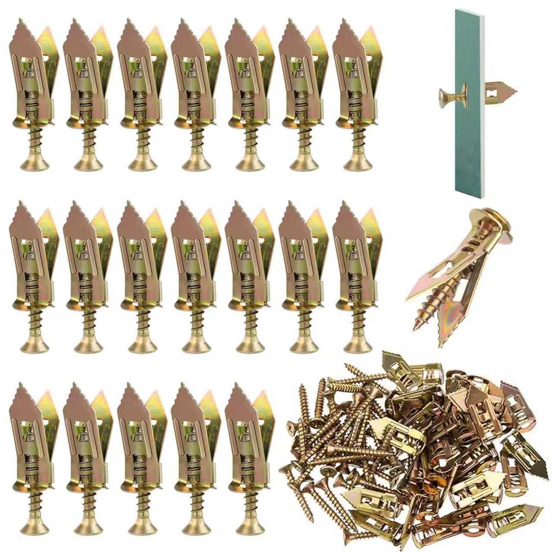 200Pcs Self Drilling Drywall Anchors with Screws Kit, 100Pcs M12x30mm Sheetrock Anchors with 100Pcs M4x30mm Screws, No Drill Needed, Hold 66LB for Wall Hanging