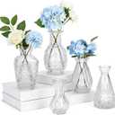 Glass Bud Vases in Bulk Set of 5, Clear Transparent Small Mini Vases for Flowers, Vintage Vase for Centepiece,Wedding, Table Decor, Baby Shower, Christmas, Home and Events
