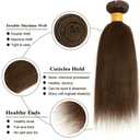 Chocolate Brown Human Hair Bundles Kinky Straight 10 12 14 Inch Yaki Wave Color 4 Bundles Huam Hair Extension Dark Brown Unprocessed Brazilian Virgin Double Weft 300G Total