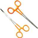 German Vinyl Grip Locking Straight & Curved Hemostat -Hemostat Forceps- Stainless Steel Locking Tweezer Clamps - Ideal Hemostats for Nurses, Fishing Forceps, Crafts and Hobby (Orange STR+CVD 6.25"), 4 Pieces