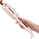 ZAVAREA Automatic Rotating Curling Iron for Long Hair - 1 Inch Curling Wand for Beach Waves & Loose Curls, Easy Hair Curler for Beginners, Anti-Scald & Frizz-Free, Dual Voltage for Travel (Pink)
