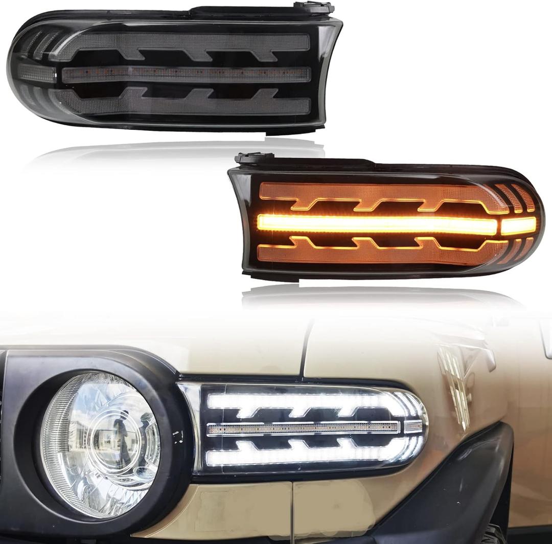 Smoke Lens Switchback White/Amber LED Front Headlight Compatible with Toyota FJ Cruiser 2007-2021 Accessories Function As Daytime Running Lamp and Turn Signal Light 2 in 2
