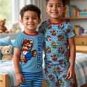 Super Mario 4 Piece Pajama Set - Boys PJs Tight Fit Short Sleeve, Shorts & Pants - Kids Sleepwear Set - Official License (Blue, Size 8Y)