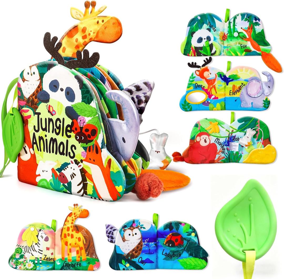 Baby Books 0-6 Months, Infant Tummy Time Sensory Teething Toys Baby Toys 6 7 8 9 10 12 Months, Touch and Feel Soft Cloth Book, 3D Crinkle Book Toy for Infant Newborn Boys Girls Early Learning
