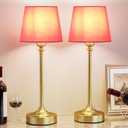 Cordless Table Lamps Rechargeable Set - 2 Pack Brass 4000mAH Battery Operated Lamps for Decor, 3000K Stepless Dimming Touch Control Wireless Lamps for Bedroom, Dining Table, Living Room, Rose Shade