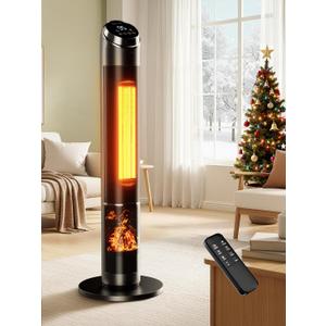Uthfy 38” Space Heater for Indoor Use with 24H Timer, 3D Flame Effect, 120° Oscillation, Electric Room Heater with Remote, Thermostat & ECO Mode, Tip-over & Overheat Protection for Office Bedroom Use
