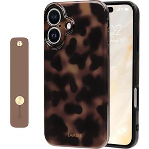 NITITOP Compatible with iPhone 16 Plus Case Magnetic Compatible with MagSafe Cute Amber Leopard Aesthetic Tortoise Design for Women Men Girls Soft TPU Shockproof Protective Cover  Brown2