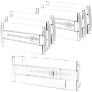 6 Pack Drawer Dividers for Clothes, 4" High 10"-17" Adjustable Drawer Dividers Expandable Dresser Drawer Organizer, Clear Drawer Separators for Clothes, Underwear, Cosmetic, Kitchen Utensils Storage