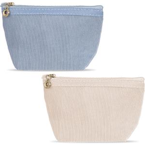 Bremorou Corduroy Cosmetic Bag Small Cosmetic Bags For Women Makeup Pouch For Purse Corduroy Bag With Zipper, Travel Makeup Pouch, Aesthetic Storage Blue/Khaki