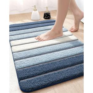 DEXI Bath Mats for Bathroom, 16x24 Absorbent Microfiber Bath Mat Quick Dry, Washable Bathroom Rugs with Non Slip Backing for Shower Floor, Blue