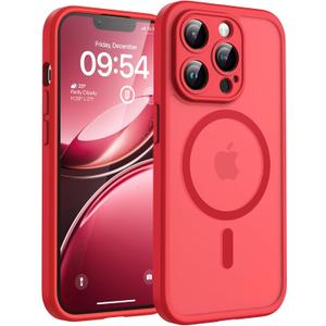 TOCOL Magnetic for iPhone 13 Pro Max Case, Upgraded Full Camera Protection, Compatible with Magsafe, Drop Protection, Translucent Matte Back for iPhone 13 Pro Max 6.7 inch (Red)