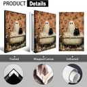 horakey Vintage Ghost And Black Cat In Bathtub Posters Cute Bubblebath Flower Canvas Wall Art Spooky Halloween Prints Painting For Bathroom Home Bedroom Dorm Wall Decor 12x16in Unframed