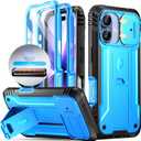 Poetic for iPhone 17 Case with Camera Control Capture Button, [Slide Camera Cover] [Built-in Stand] [Built-in Screen Protector] Full-Body Military Grade Rugged Phone Case for iPhone 17, Light Blue