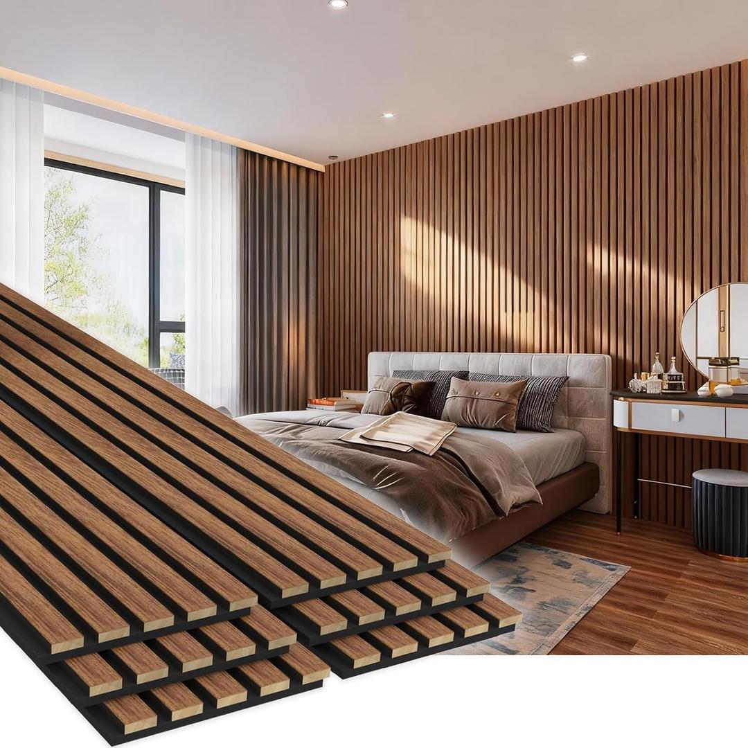 6 Pack Wood Panels for Wall 94.5"  7.87" Acoustic Soundproof Wall Slat Panels, 3D Wall Panels for Home Office Decoration, Walnut