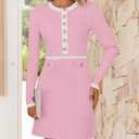 ZESICA Women's Fall Long Sleeve Bodycon Sweater Dress Crewneck Button Knit Color Block Party Mini Dresses (Pink, S)