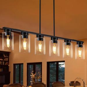 Dining Room Light Fixture Island Lights for Kitchen 6 Light Kitchen Island Light Fixtures Farmhouse Dining Room Light Linear Black Chandeliers for Dining Room Modern Black Pendant Light, Black-43inches