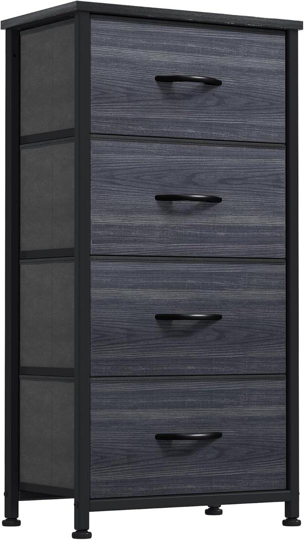 DWVO 4 Drawers Dresser, Dresser for Bedroom, Fabric Storage Tower, Chest of Drawers, Organizer Unit for Closets, Living Room, Sturdy Steel Frame, Wooden Top, Easy Pull Fabric Bins