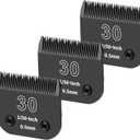 3 Packs 30# Detachable Dog Grooming Steel Blades,Compatible with Andis,Oster A5,Wahl KM-10 Series,Cut Length 1/50" 0.5MM Black
