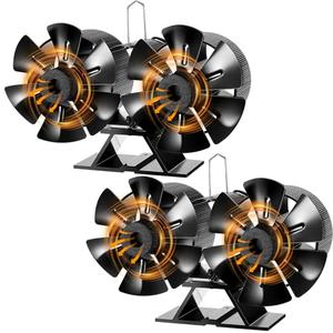 Rossesay Wood Burning Stove Fan Black Heat Powered Fireplace Fan for Wood Burning Stove Pellet Log Burner Circulating Warm Air (Dual Motor 12 Blade)