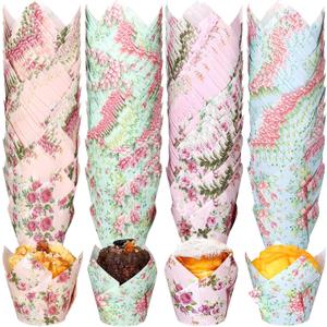 400 Pcs Floral Baking Cups Paper Cupcake Liners Muffin Liners Watercolor Flower Cupcake Wrappers for Tea Party Wedding Birthday Baby Shower Decorations