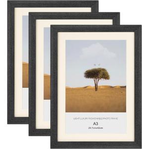 3 x 3 Pack A3 Picture Frame, Solid Wood Frames with perspex Front for Wall Mount 11.7 x 16.5 inch Photo Frame/Paintings Frames/Poster Frame/a3 certificate frame for wall and home decor,Office, Gallery