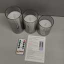 Homemory Grey Glass Flameless Candles, Battery Operated LED Pillar Candles with Remote Control and Timer, Radiance Candles, Real Wax, Set of 3,D3 xH4 5" 6"