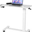 Snughome Overbed Table with Wheels Adjustable Height, Hospital Bed Table with Power Outlets and USB Ports, Bedside Table Pneumatic Mobile Laptop Standing Desk, Rolling Table for Couch, Sofa(White)