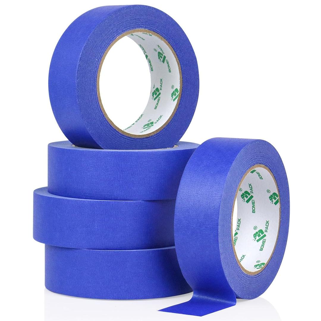 BOMEI PACK 5Rolls Blue Masking Tape 36mm x 55yds, General Purpose Blue Painters Tape for Painting, Labeling, DIY Crafting, Decoration and School Projects, Total 275yds