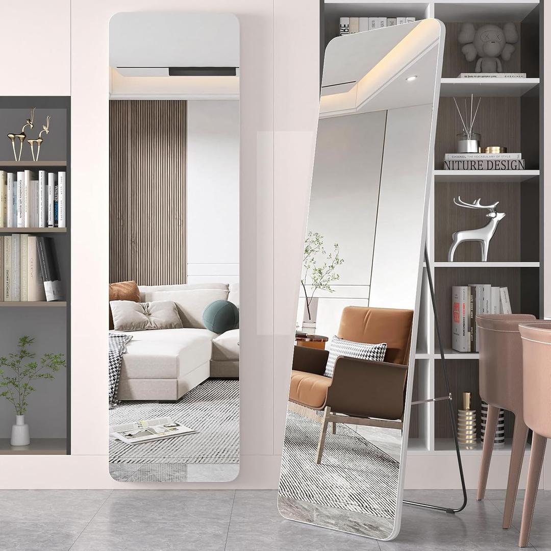 EDTEMI Floor Mirror Full Length,56"x16"Free Standing or Leaning Against Wall Mirror Full Body Mirror,Wall Mounted Hanging Mirror, Large Dressing Mirror with Stand for Bedroom Living Room(White)