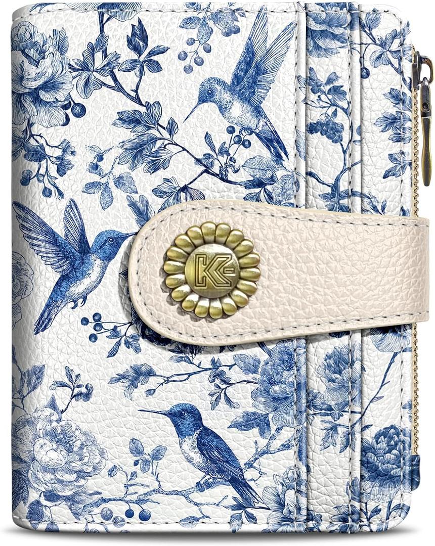Bird Small Rfid Women Wallet Bifold Zipper Coin Pocket PU Leather Compact Cash Credit Card Holder Travel Wallet for Female Ladies Teen Girls 1 ID Window 10 Card Slots