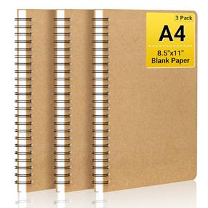 EUSOAR Spiral Unlined Notebook, A4 3 Packs 8.5"x 11" 120 Pages Hardcover Blank College Spiral Travel Writing Journals, Kraft Hardcover, School Students Office Business Diary, Memo Notepad Sketchbook