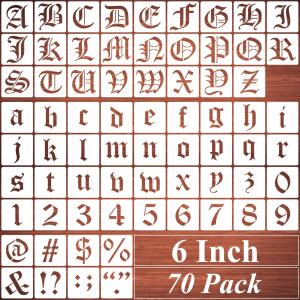 6 Inch Alphabet Letter Stencils for Painting - 70 Pack Old English Letter and Number Stencil Templates with Signs for Painting on Wood, Reusable Letters Stencils for Chalkboard Wood Signs & Wall Art