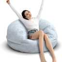 Bean Bag Chair for Adults 3FT,Soft Removable Cover for Teens/Girls Bedroom,Fluffy Giant Round Floor Beanbag Lounger Chairs (No Filler,Light Gray) (3ft-35x35x13inCapacity: 1-2 People)