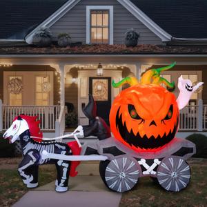 Joiedomi 8 Ft Long Halloween Inflatables Pumpkin Carriage Outdoor Decorations, Blow Up Pumpkin Carriage with Build-in LEDs, Blow Up for Yard, Halloween Inflatables Party Decoration Outside Garden Lawn