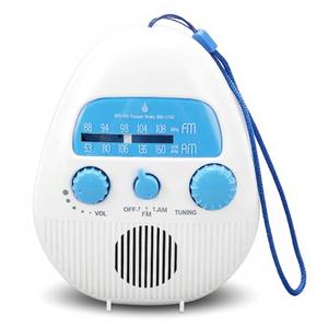 Portable Shower Radio, Battery Operated Bathroom FM AM Receiver with Sound Speaker, Built in Rotating Volume Control Knob for Shower Outdoor