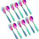 Pimoys 12 Pieces Toddler Utensils Kids Rainbow Silverware Set, Stainless Steel Childrens Safe Forks and Spoons, Metal Kids Cutlery Set, Dishwasher Safe