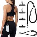 3 x BESARME Phone Lanyard Set, 2 Pack, Black, Adjustable Crossbody & Wrist, Medium