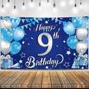 KatchOn, Blue Happy 9th Birthday Decorations Banner - XtraLarge 72x44 Inch | 9th Birthday Decorations for Boys, Girls | Happy Bday Decor | Bday Backdrop Banner for Blue Party Decor