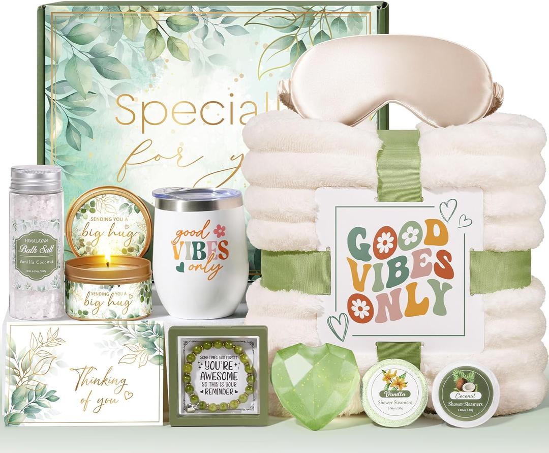 Christmas Birthday Gifts for Women Self Care Gift, Get Well Soon Gift Baskets Relaxing Spa Care Package for Women with Blanket, Unique Gift Baskets for Mom Her Wife Girlfriend Friend Sister Teacher