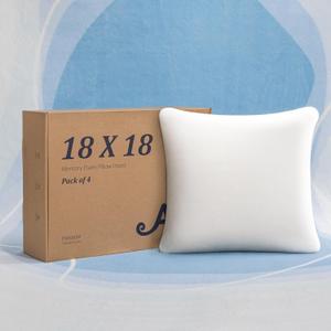 AM AEROMAX 18  18 Throw Pillow (Pack of 4) Memory Foam Pillow Insert - Square Accent Pillow for Decorative Cushion Bed Couch Sofa - Non-Deforming Over Time (White)