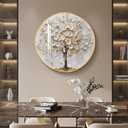 Large Framed LED Tree of Life Wall Art for Living Room, Modern Luxury Gold and White Floral Picture Artwork for Walls, Minimalist Lighted Wall Decor for Hallway, Dining Room, Bedroom, Office, 29.5"L x 29.5"W