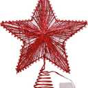Christmas Tree Topper, Christmas Tree LED Lighted Star Ornament Decoration Party Home Decor Supplies (Red)