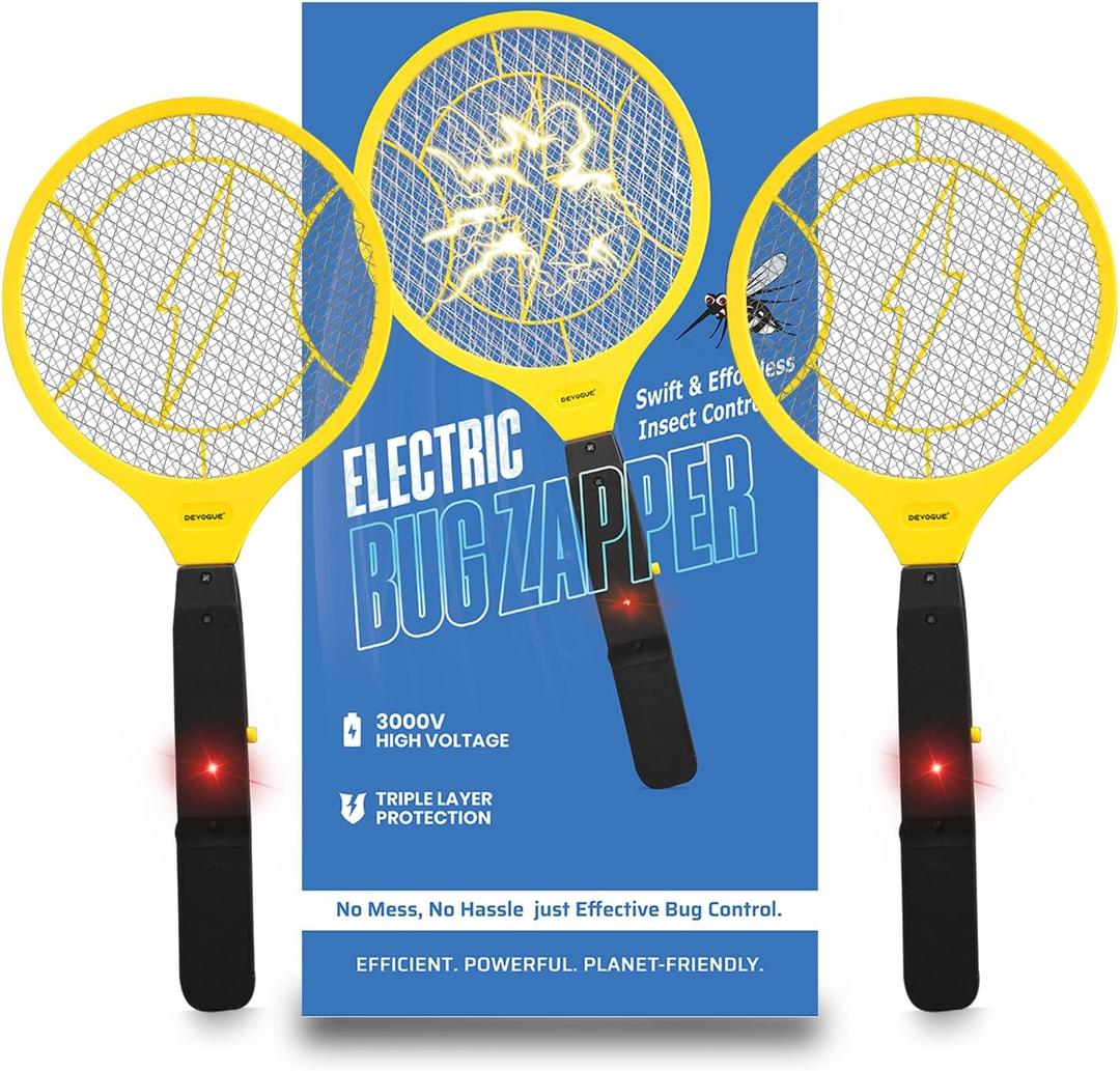 DEVOGUE Pack of 2 Electric Fly Swatter Bug Zapper Operated with 2 * AA Batteries Flies Killer Indoor & Outdoor Pest Control Mosquito Zapper and Insect Catcher Racket