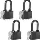 4 x 4 Packs Waterproof Padlocks with Keys for Outdoor use, Covered Heavy Duty Laminated Steel Lock, 1-9/16 Inch. Wide, Long Shackle Padlock for Storage Unit, Sheds, Garages and Fence(4 Pack)